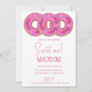 Sweet doughnuts, rainbow colours, sweet first birt invitation