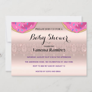 Sweet doughnuts, rose gold baby gift invitation