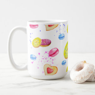 Sweet doughnuts with colourful glaze pattern coffee mug