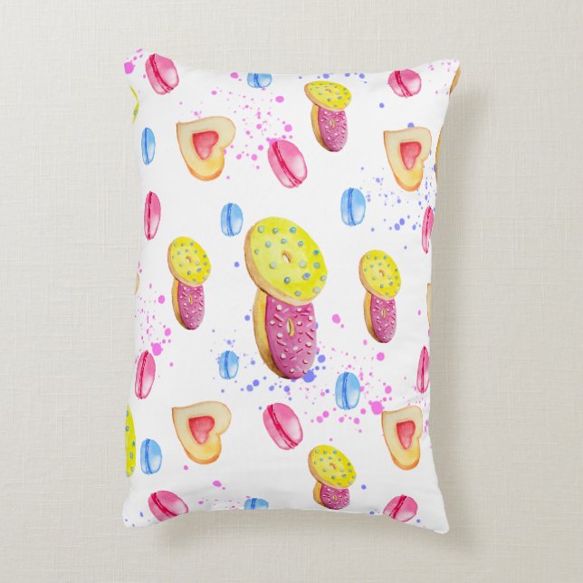 Sweet doughnuts with colourful glaze pattern decorative cushion (Back(Vertical))