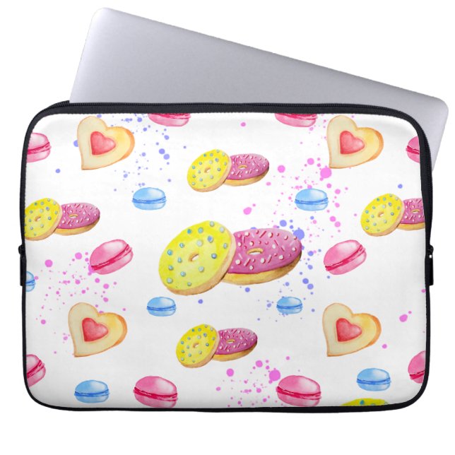 Sweet doughnuts with colourful glaze pattern laptop sleeve (Front)
