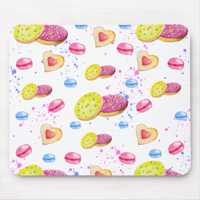 Sweet doughnuts with colourful glaze pattern mouse pad (Front)