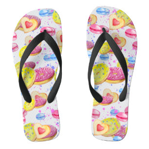 Sweet doughnuts with colourful glaze pattern thongs