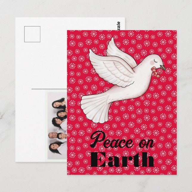 Sweet Dove & Berries Red Snowflakes Peace on Earth Postcard (Front/Back)