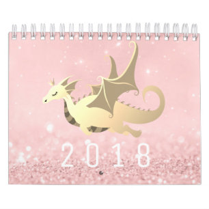Sweet Dragon Baby Glitter Pink Rose Gold Pastel Calendar