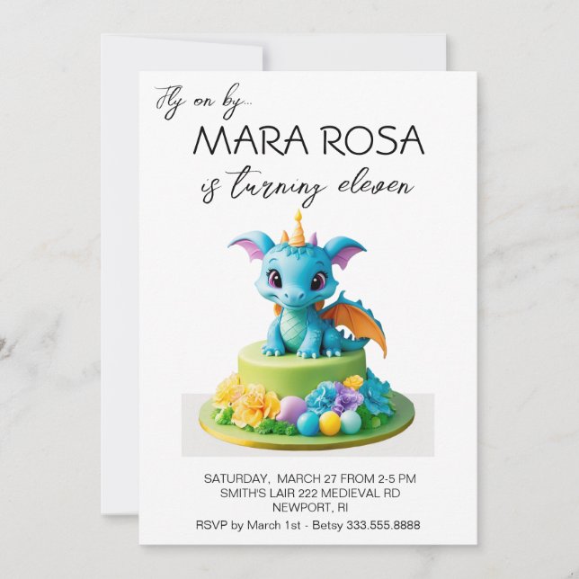 *~* Sweet Dragon Cake Photo AP88 Birthday Party Invitation (Front)