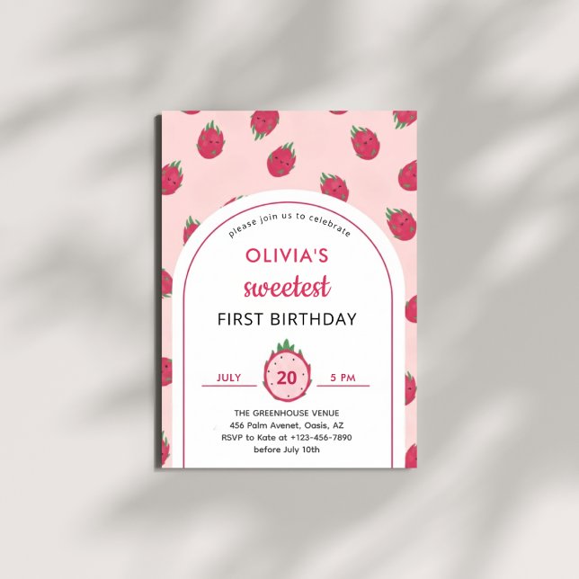 Sweet Dragon Fruit First Birthday Invitation (Creator Uploaded)