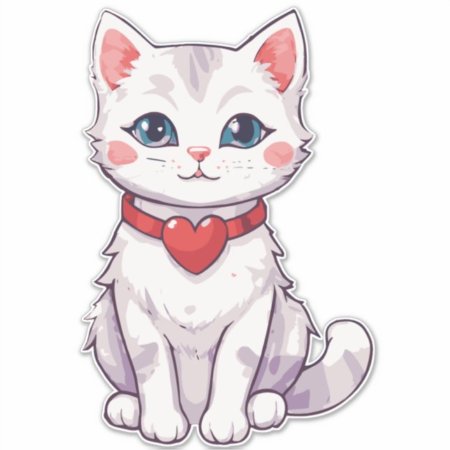 Sweet drawing of a Kitten with a Heart collar. (Front)