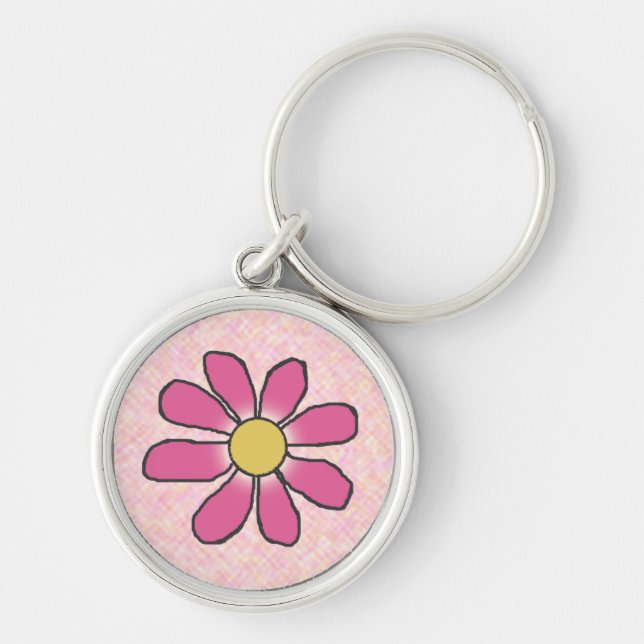 Sweet Drawn Pink Flower Key Ring (Front)