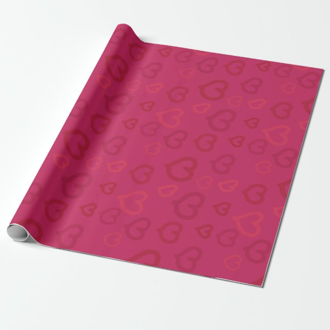 Sweet Drawn Pink Hearts Pattern on Custom Colour Wrapping Paper (Unrolled)