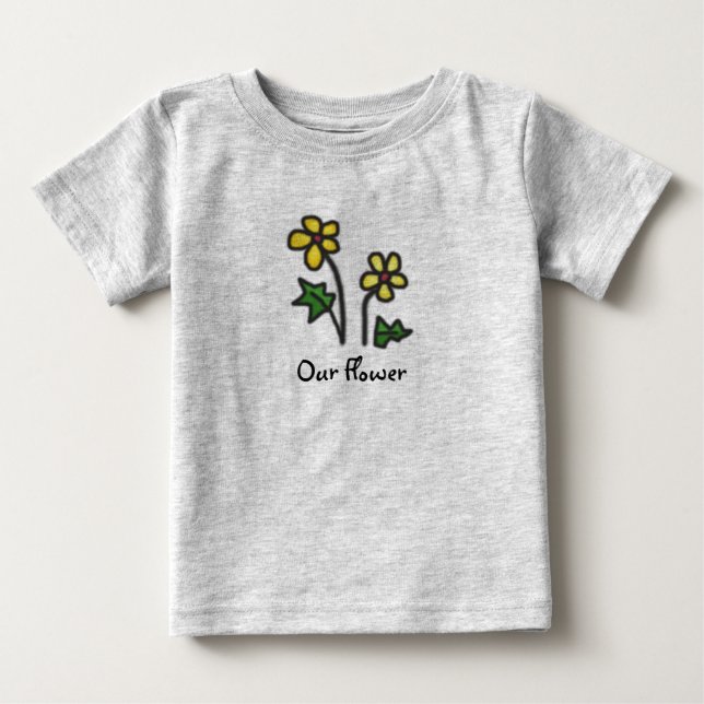 Sweet Drawn Yellow Flower with Custom Text Baby T-Shirt (Front)