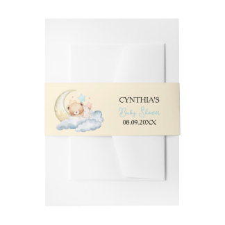 Sweet dream teddy bear Boy baby Shower  Invitation Belly Band