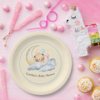Sweet dream teddy bear Boy baby Shower Paper Plate
