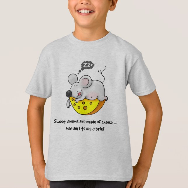Sweet Dreams are Made of Cheese Cute Snoring Mouse T-Shirt (Front)