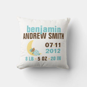 Sweet Dreams Baby Bear Birth Announcement {blue} Cushion