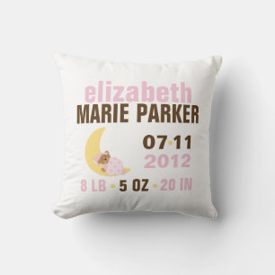 Sweet Dreams Baby Bear Birth Announcement {pink} Cushion