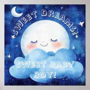 Sweet Dreams Baby Boy Blue Night Sky Poster