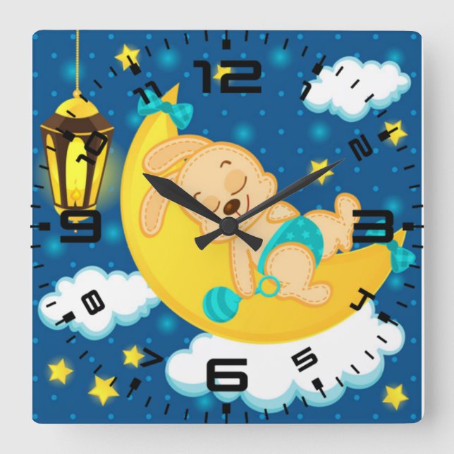 Sweet Dreams Baby Bunny Square Wall Clock (Front)