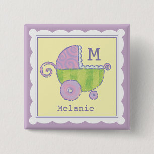 Sweet Dreams Baby Carriage Lavender Monogrammed 15 Cm Square Badge