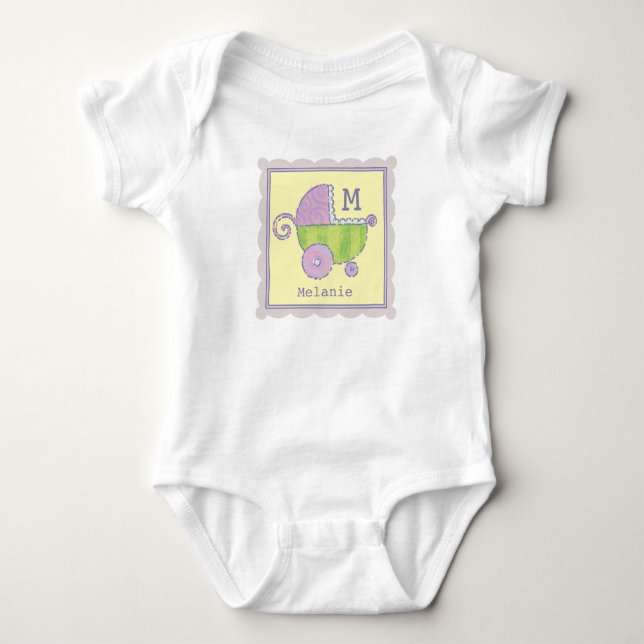 Sweet Dreams Baby Carriage Lavender Monogrammed Bodysuit (Front)
