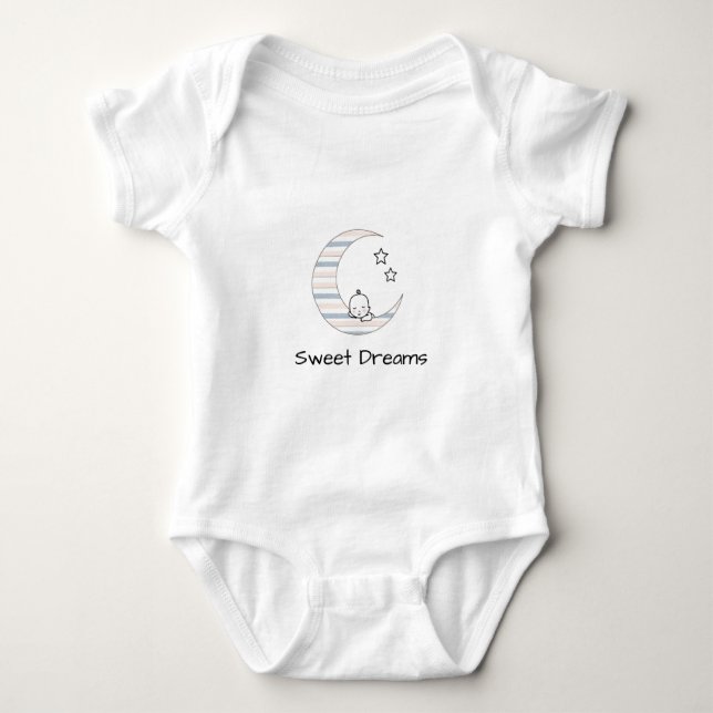Sweet Dreams Baby - Crescent Moon & Stars Line Art Baby Bodysuit (Front)