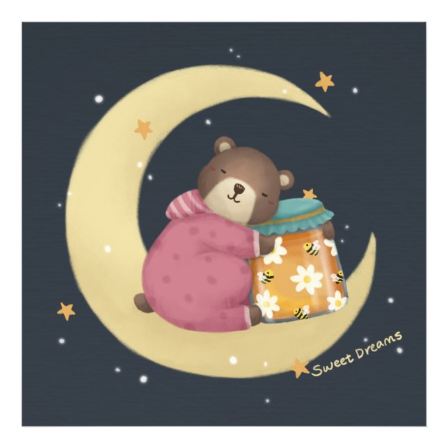 Sweet Dreams: Bear & Honey Illustration Photo Print (Front)