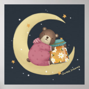 Sweet Dreams: Bear & Honey Illustration Poster
