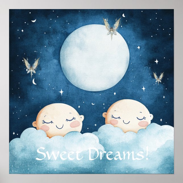 Sweet Dreams Blue Night Sky Nursery Poster (Front)