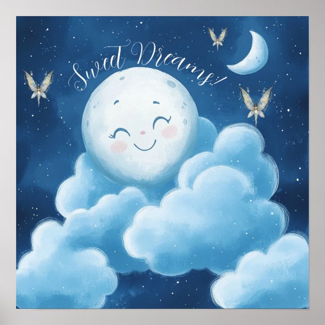 Sweet Dreams Blue Night Sky Nursery Poster (Front)