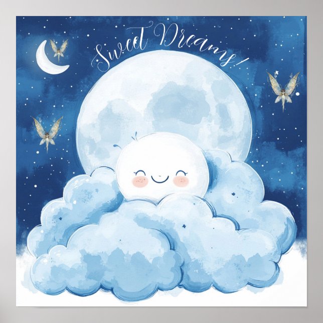 Sweet Dreams Blue Night Sky Nursery Poster (Front)