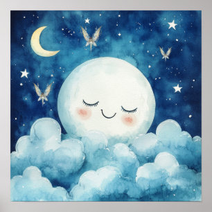 Sweet Dreams Blue Night Sky Nursery Poster