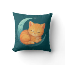 Sweet Dreams Cat on Moon Pillow