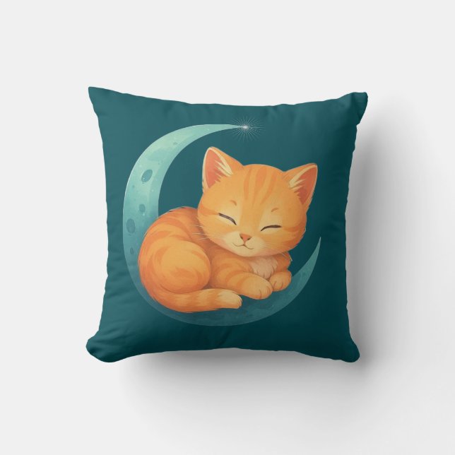 Sweet Dreams Cat on Moon Pillow (Front)