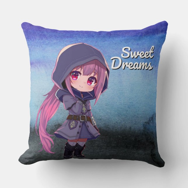 Sweet Dreams Cute Chibi Girl Cushion (Front)