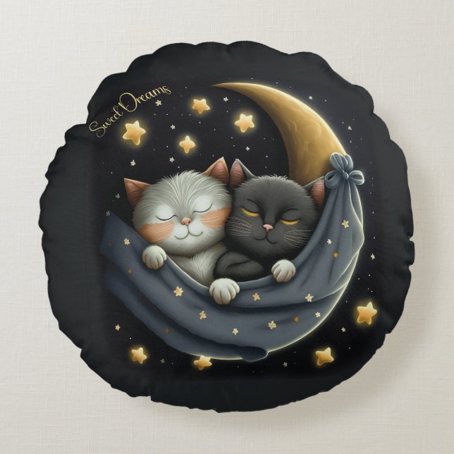 Sweet Dreams Cute Design Kitten Round Cushion (Front)