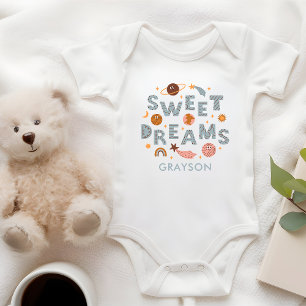 Sweet Dreams Cute Moon Stars Personalised Name Baby Bodysuit