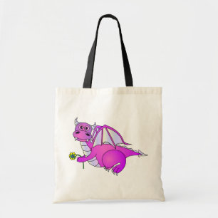 Sweet Dreams - Cute Purple Dragon with Flower Tote Bag