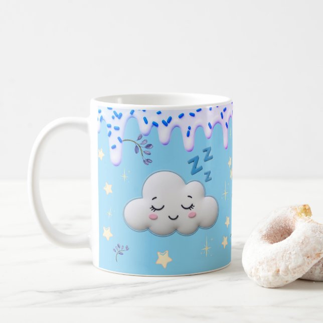 Sweet Dreams Cute Sleeping Cloud and Blueberry Mug (With Donut)