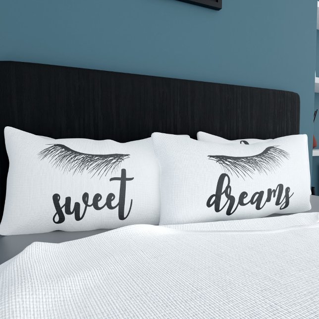 Sweet Dreams Eyes Asleep Lashes Pillow Case Set (Shhh. Sweet Dreams! A fun pair of eyelash pillowcases with text you can customize)