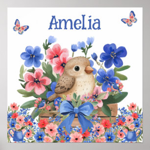 Sweet Dreams Floral Birds & Child's Name Poster