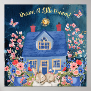 Sweet Dreams Floral Bunny & Birds Nursery  Poster