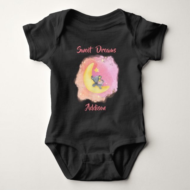 Sweet Dreams Girl Baby Elephant 2 Baby Bodysuit (Front)