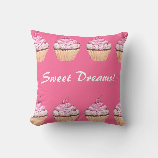 Sweet Dreams Girls Pink Cupcakes Sleepover Cushion (Front)