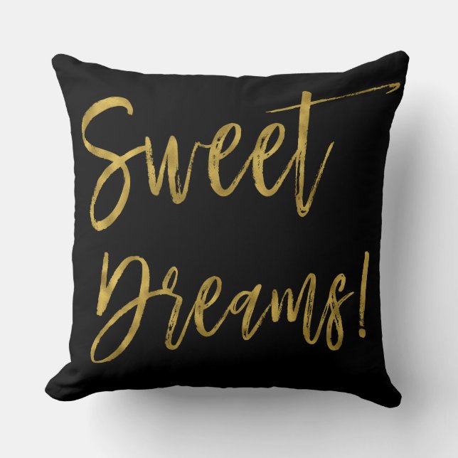 Sweet Dreams Gold Typography Inspiration Word Cushion (Front)