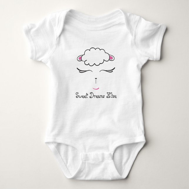Sweet Dreams, Lamb face, Custom Name Baby Bodysuit (Front)