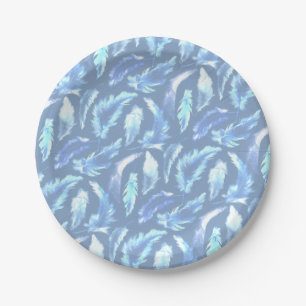 sweet dreams - light blue watercolor feathers : paper plate