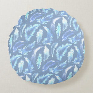 sweet dreams - light blue watercolor feathers : round cushion