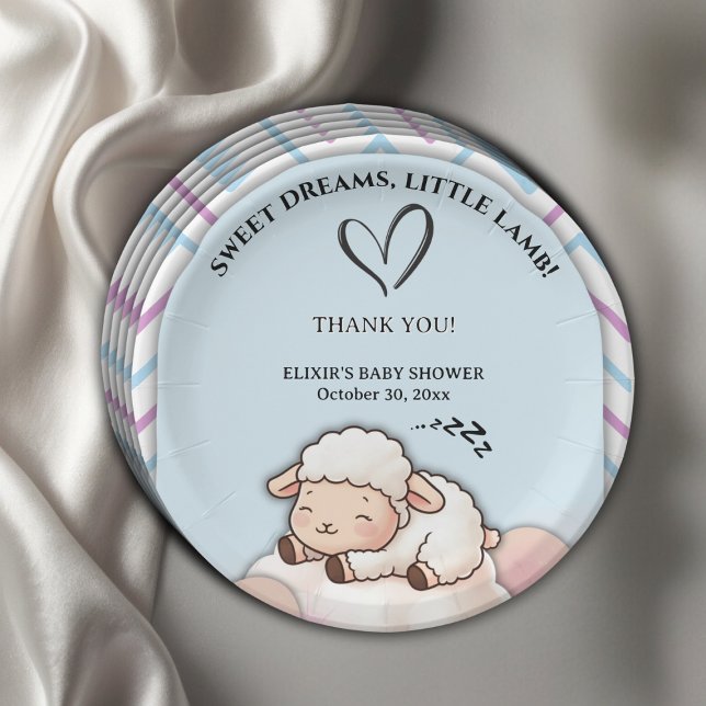 Sweet Dreams Little Lamb Cute Kawaii Baby Shower  Paper Plate (Creator Uploaded)