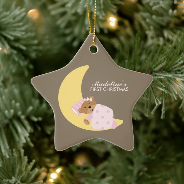 Sweet Dreams Lullaby Girl Baby's First Christmas Ceramic Ornament (Tree)