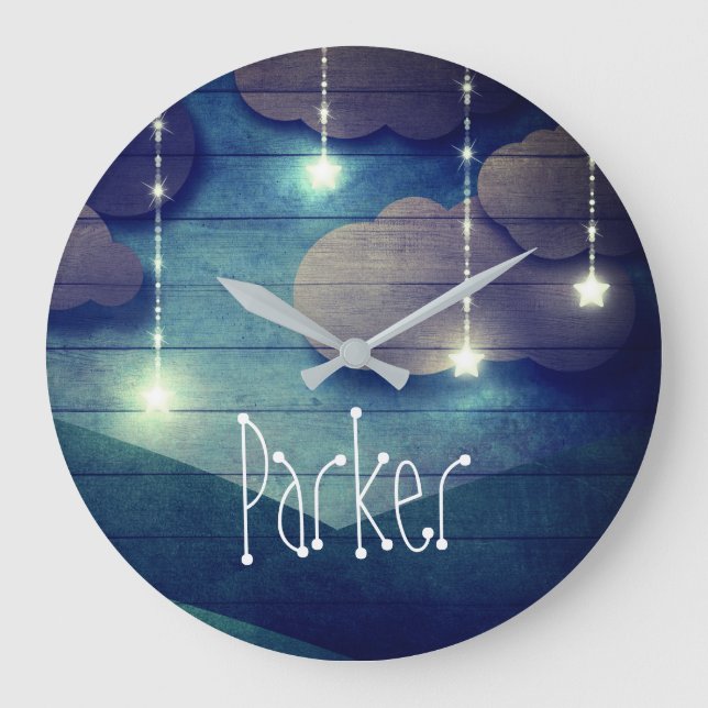 Sweet dreams Night sky glowing hanging stars Large Clock (Front)